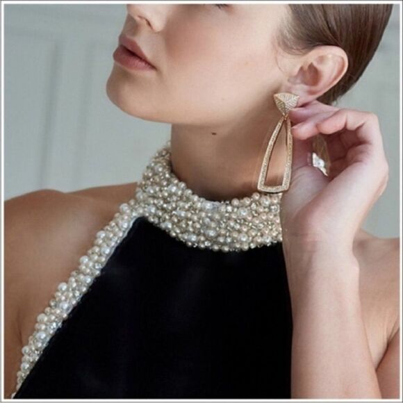 House of Harlow 1960 Mesa Door Knocker Gold Tone & Rhinestone Earrings - Picture 4 of 14